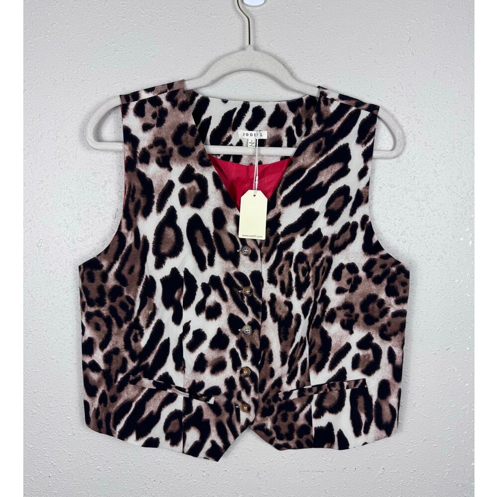NWT Jodifl Leopard Vest with Bright Red Lining Womens Size Large